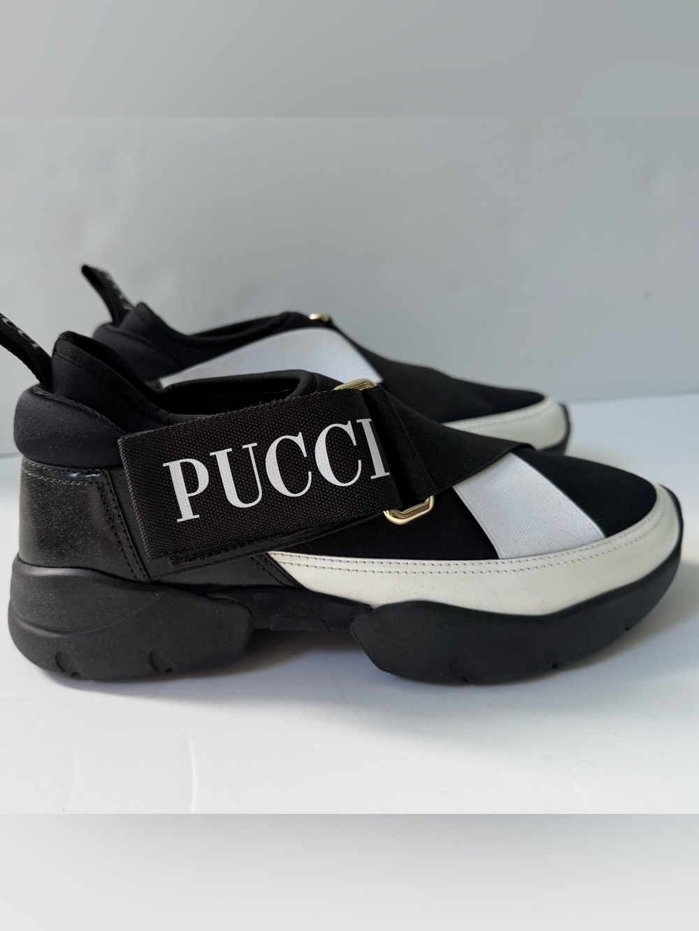 Emilio Pucci Black & White Geometric Neoprene Slip-on Sneakers, 7 NIB